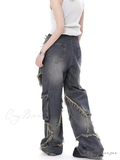 Super Beautiful Flower High Waist Summer Loose Wide Leg Vintage Unique Versatile Straight Women’s Jean