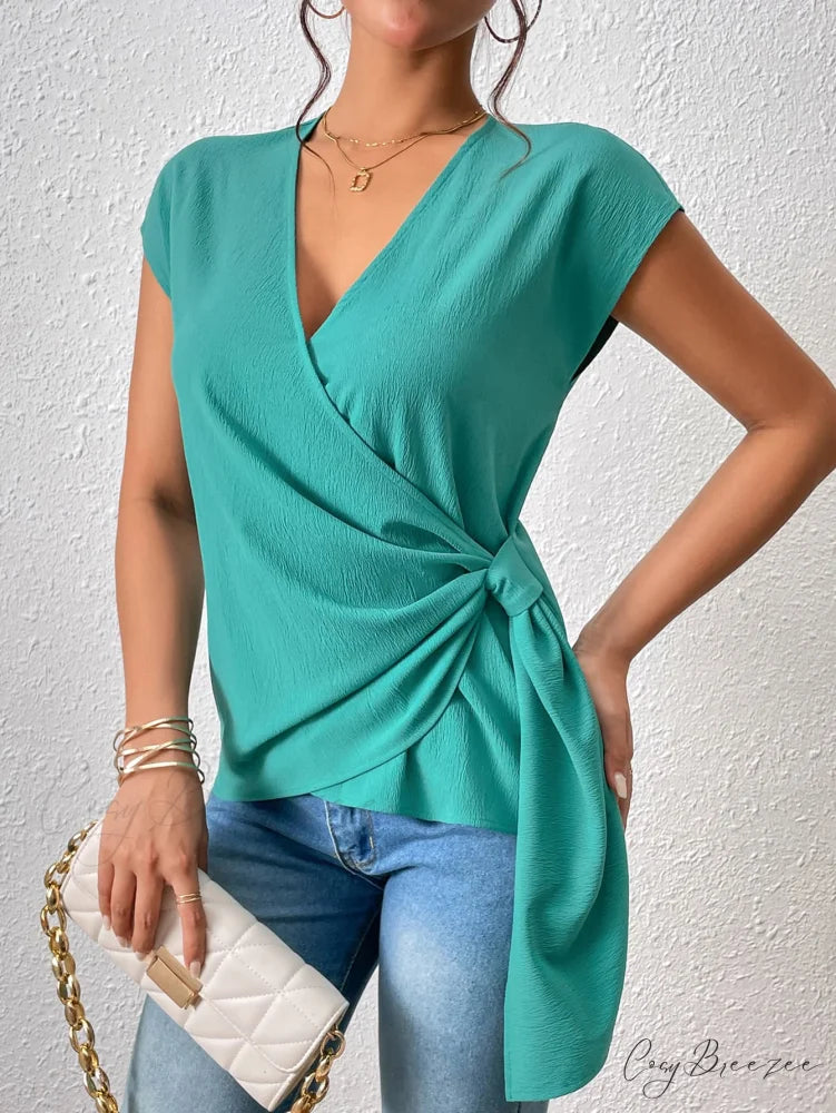 Surplice Brief with Arm Blouse Neck Tie