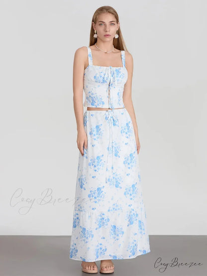 Suspender Tank Top Drawstring A-Line Floral Dress floraldress-250126