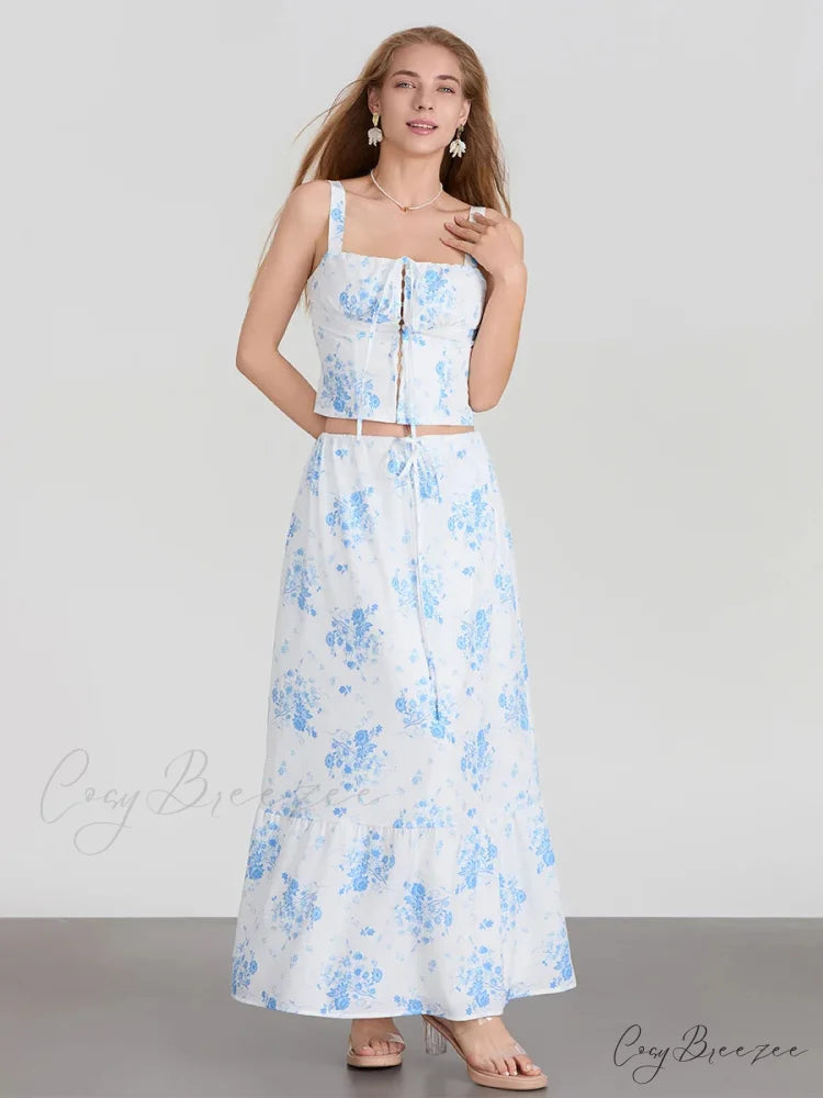 Suspender Tank Top Drawstring A-Line Floral Dress floraldress-250126