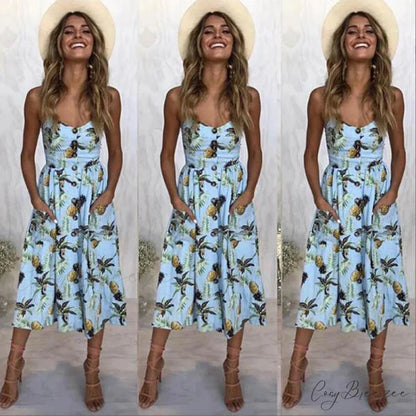 Suspender V-neck Sleeveless Floral Vacation Dress light blue / S oldfloraldress-250126