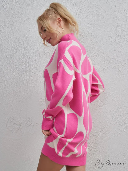 Sweater Gown with Mock Neck Contrast
