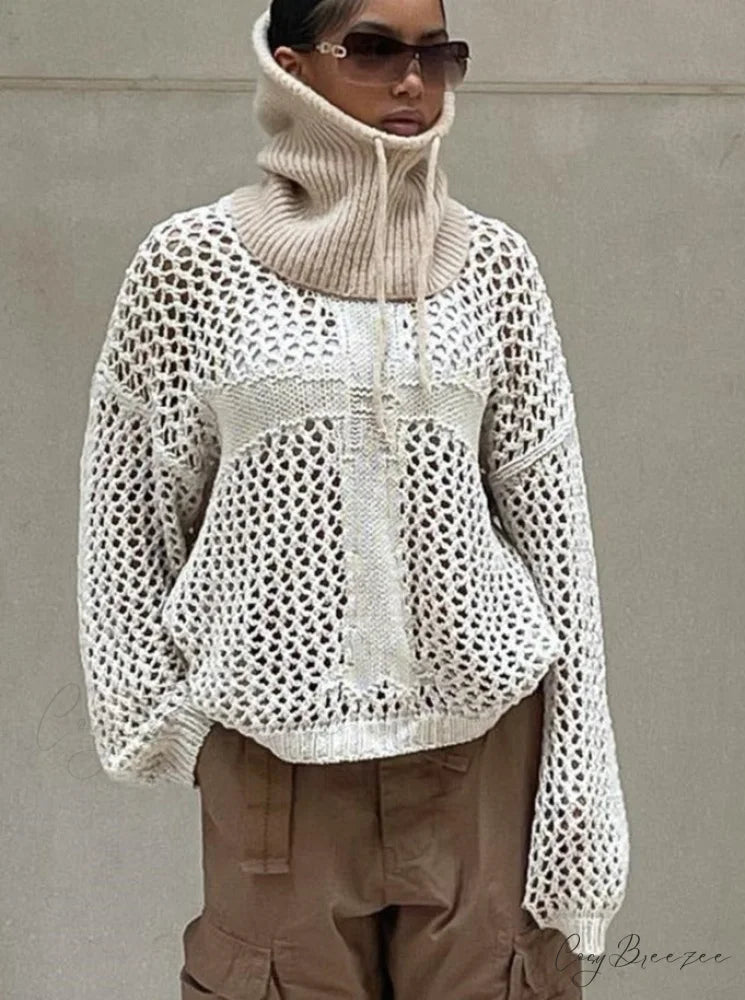 Sweater Loose Y2K Harajuku Top Knit Fairycore Retro Out Smock Warm-Season Grunge Vintage Hollow Pullovers Crewneck