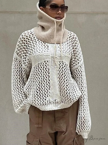 Sweater Loose Y2K Harajuku Top Knit Fairycore Retro Out Smock Warm-Season Grunge Vintage Hollow Pullovers Crewneck