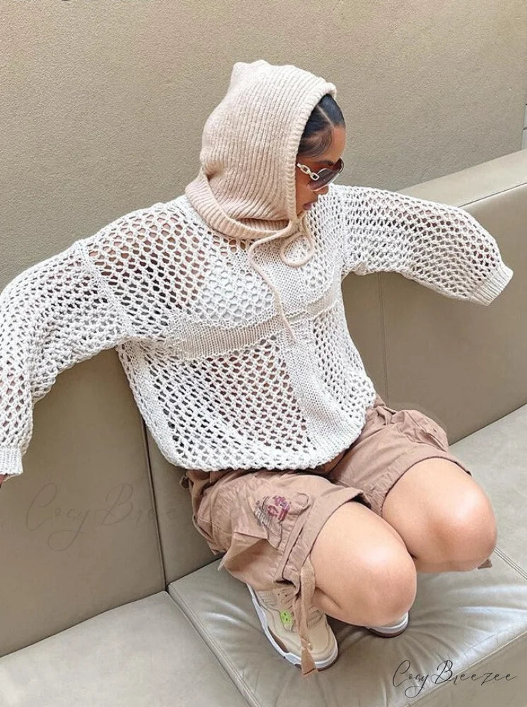 Sweater Loose Y2K Harajuku Top Knit Fairycore Retro Out Smock Warm-Season Grunge Vintage Hollow Pullovers Crewneck