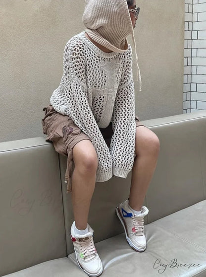 Sweater Loose Y2K Harajuku Top Knit Fairycore Retro Out Smock Warm-Season Grunge Vintage Hollow Pullovers Crewneck