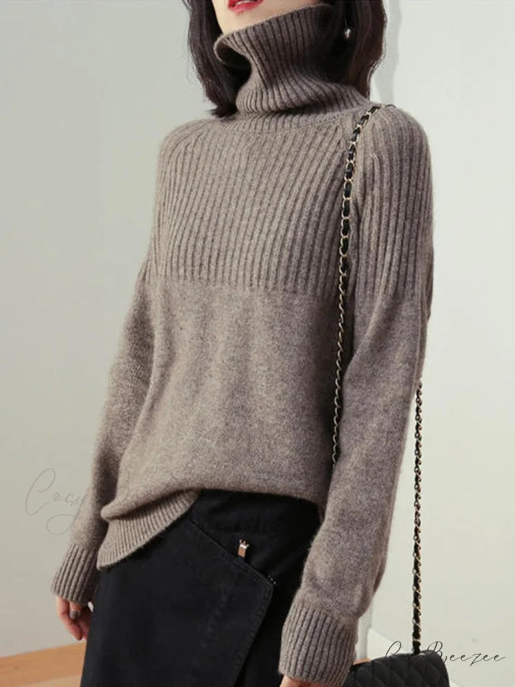 Sweater New Autumn/Winter Solid Neckline 2024 Color Winter Loose Blouse Pullover Ladies High Jumpers