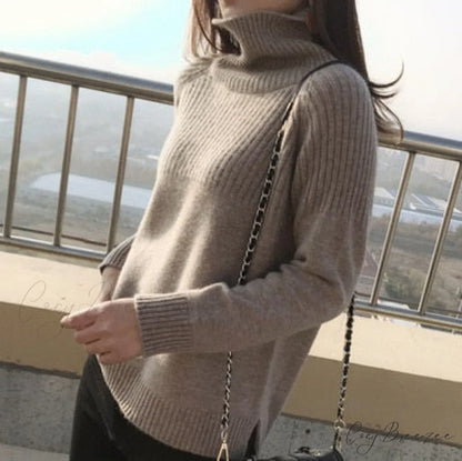 Sweater New Autumn/Winter Solid Neckline 2024 Color Winter Loose Blouse Pullover Ladies High Jumpers Camel / S
