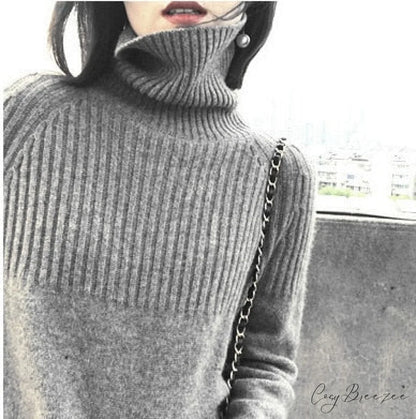 Sweater New Autumn/Winter Solid Neckline 2024 Color Winter Loose Blouse Pullover Ladies High Jumpers Grey / S