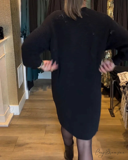 Sweater V-Neck Color Solid Dress