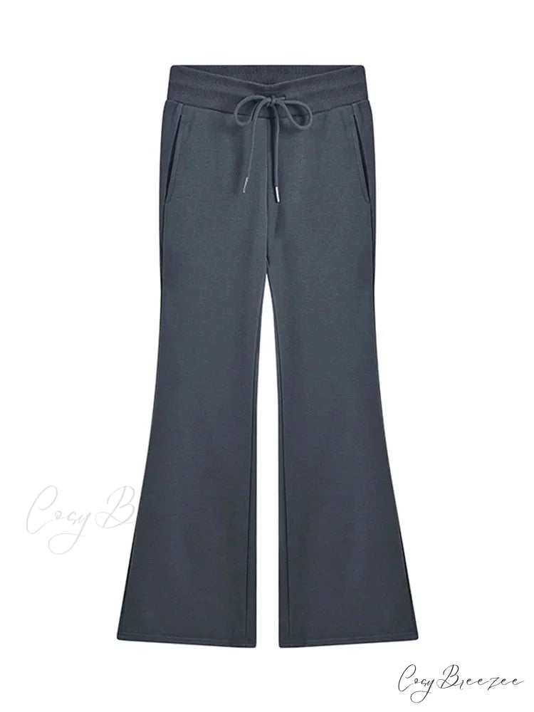 Sweatpants Low-waisted Black Grey Drawstring Flare Streetwear Quality Pants