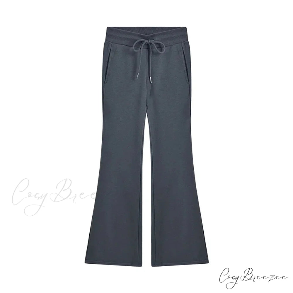 Sweatpants Low-waisted Black Grey Drawstring Flare Streetwear Quality Pants Dark Grey / S