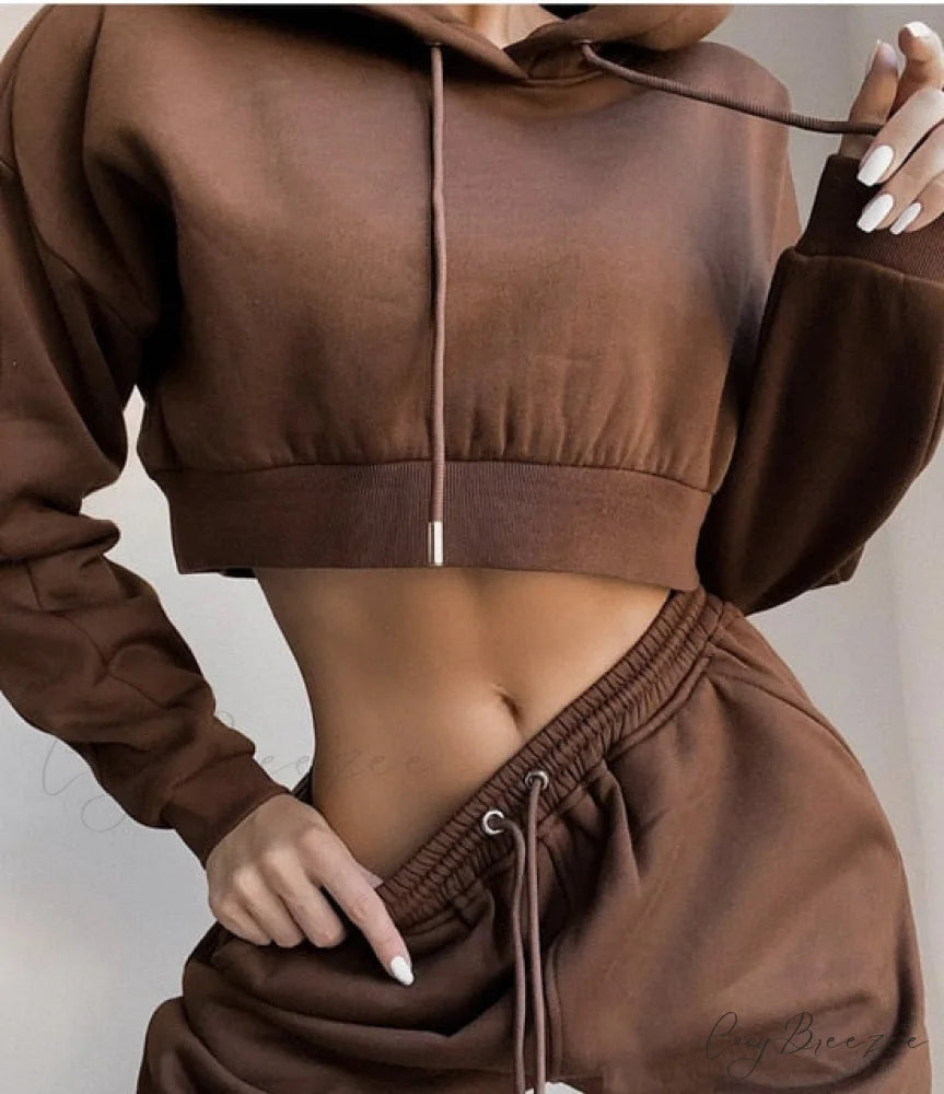 Sweatpants Tracksuit Women’s Hoodies and Winter Fashion Set Brown / S