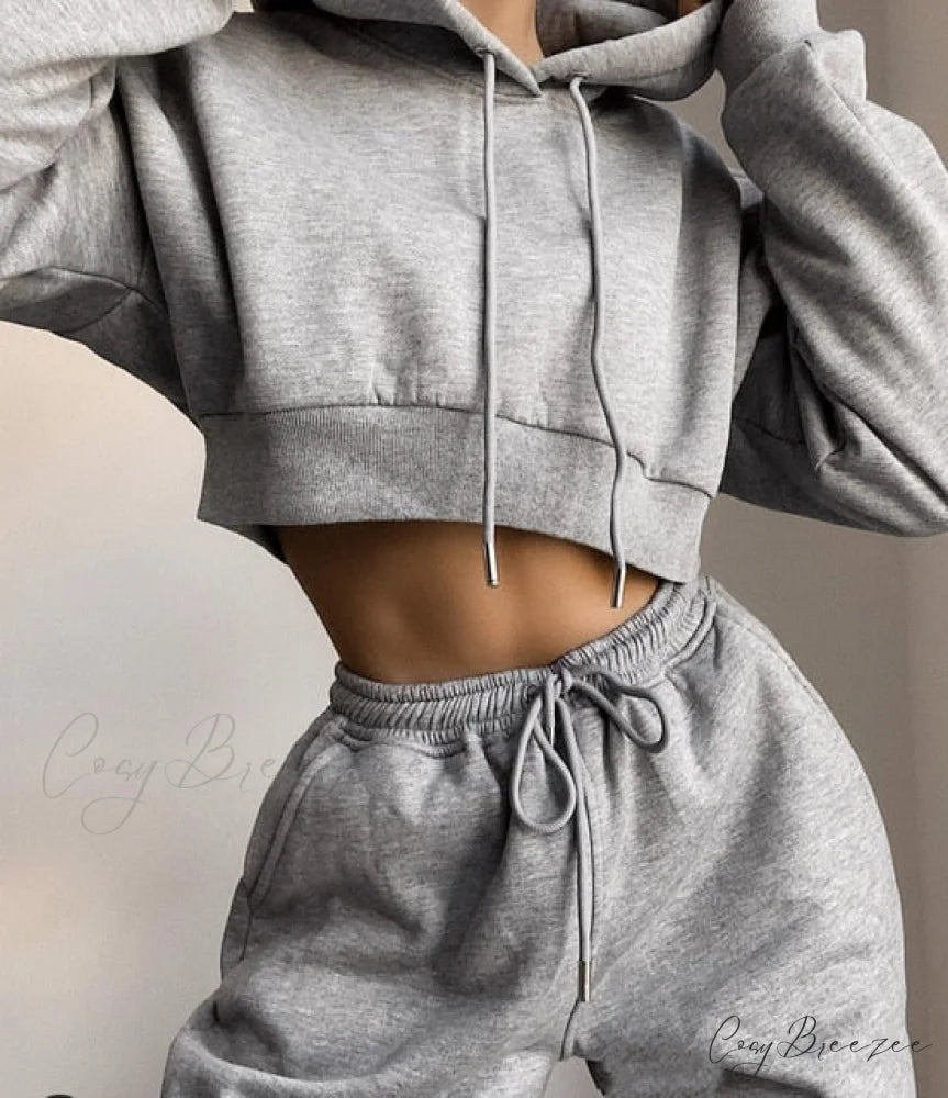 Sweatpants Tracksuit Women’s Hoodies and Winter Fashion Set Gray / S