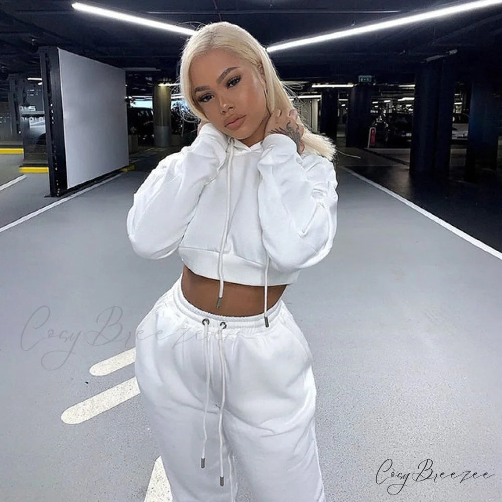 Sweatpants Tracksuit Women’s Hoodies and Winter Fashion Set White / S