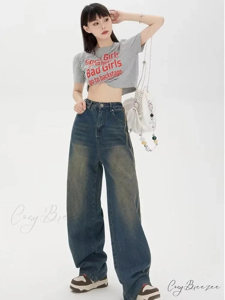 Sweeping Floor Spicy Girl Small Loose High Waisted Straight Leg Wide-Leg Jean