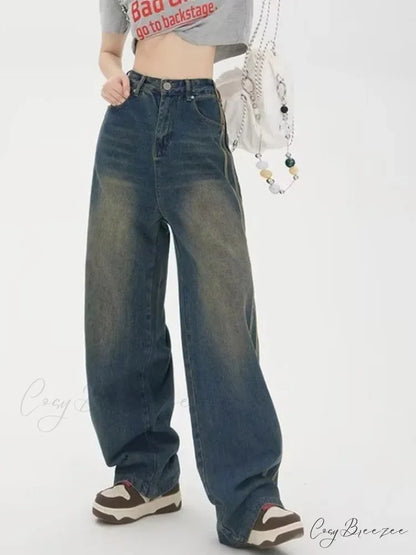 Sweeping Floor Spicy Girl Small Loose High Waisted Straight Leg Wide-Leg Jean