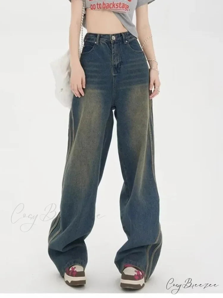 Sweeping Floor Spicy Girl Small Loose High Waisted Straight Leg Wide-Leg Jean