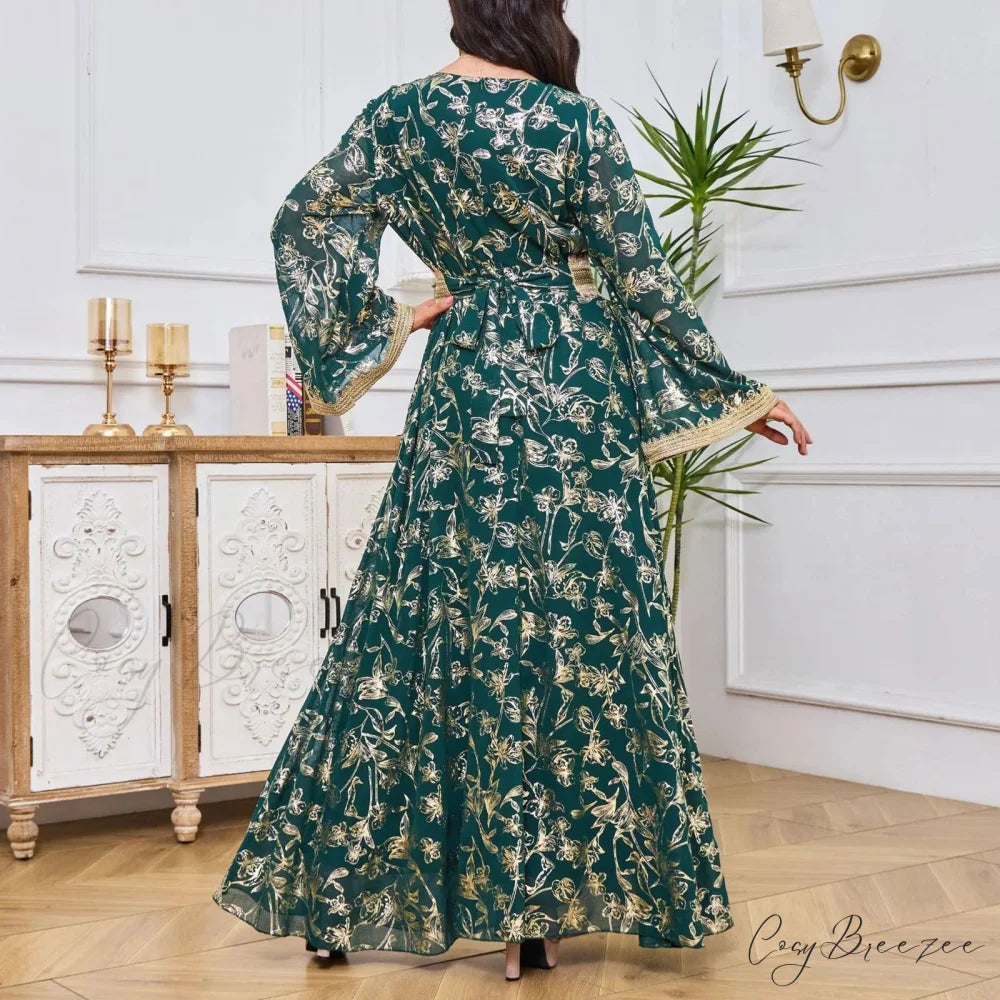 Sweet Black Ruched Chiffon Trumpet-Sleeve Long Princess Vintage Party Dress