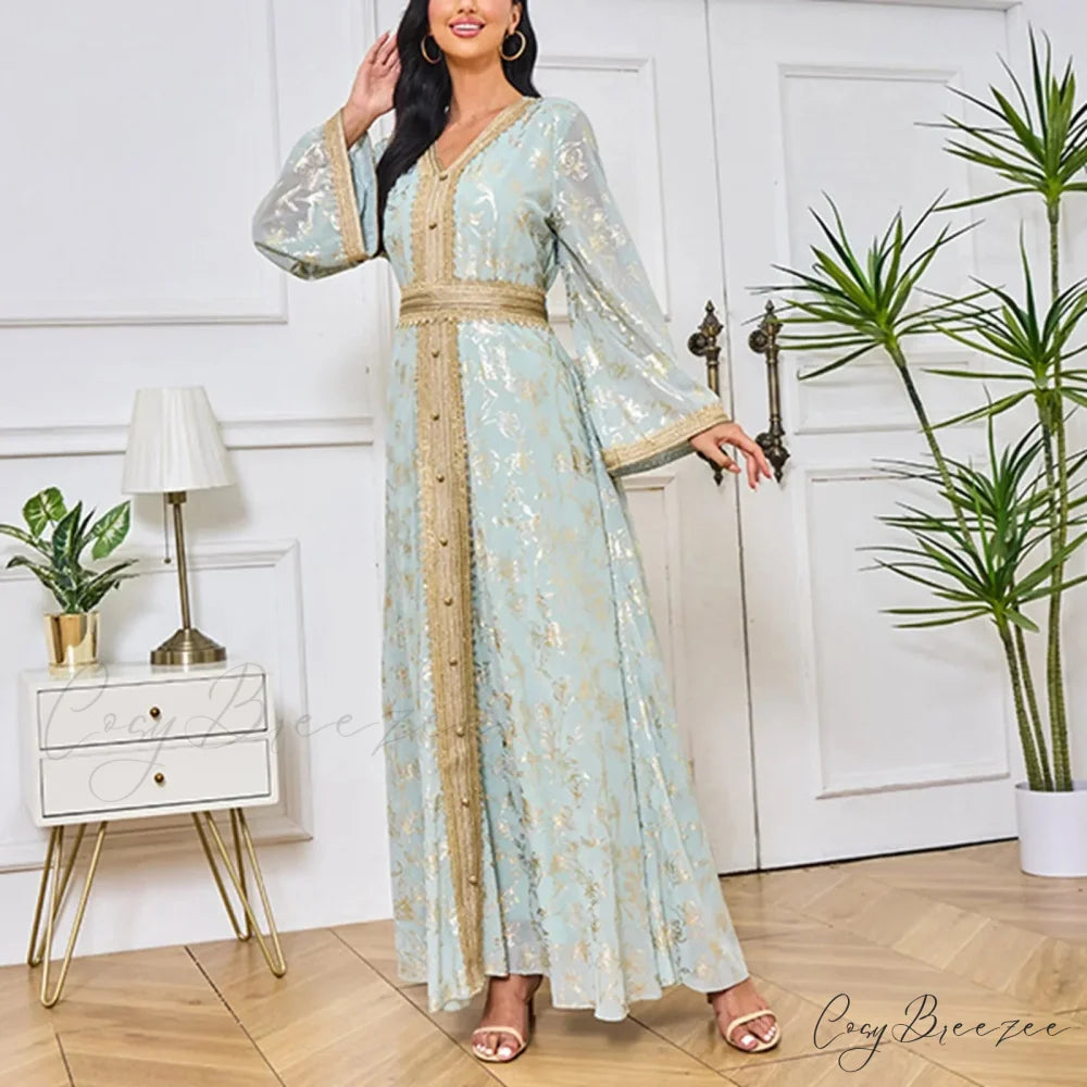 Sweet Black Ruched Chiffon Trumpet-Sleeve Long Princess Vintage Party Dress Mint Green / S