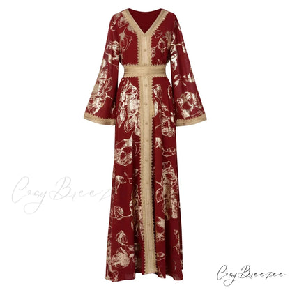 Sweet Black Ruched Chiffon Trumpet-Sleeve Long Princess Vintage Party Dress Red / S
