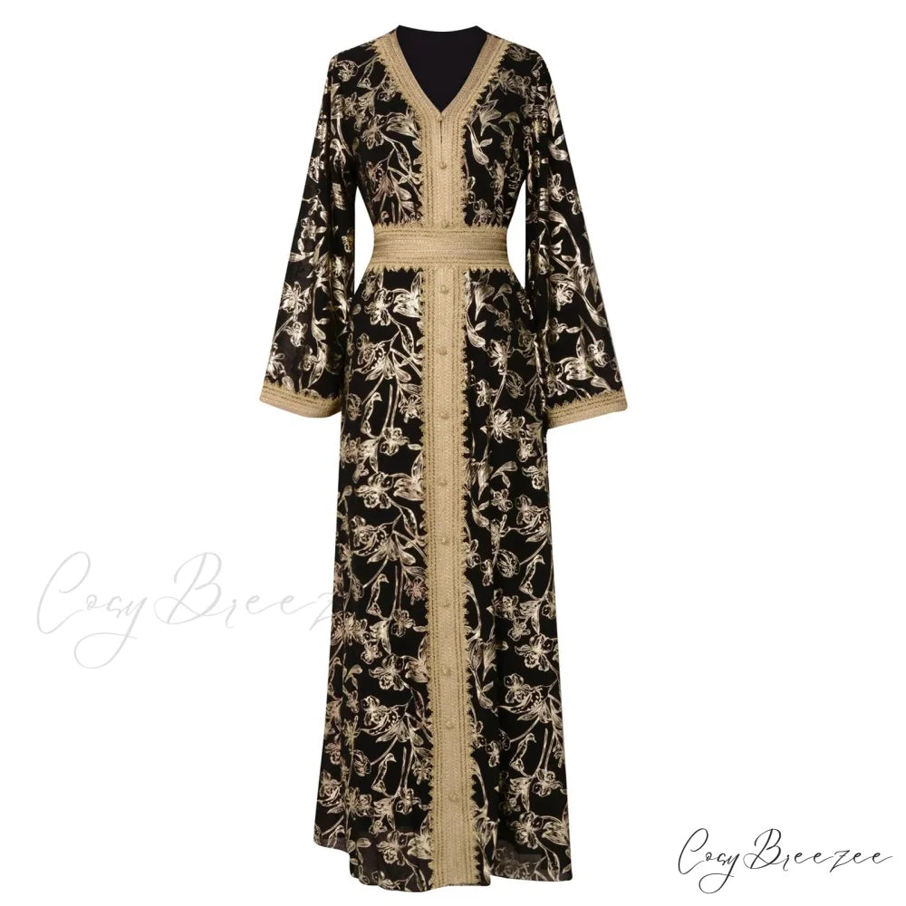 Sweet Black Ruched Chiffon Trumpet-Sleeve Long Princess Vintage Party Dress Black / S