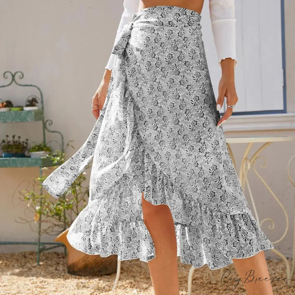 Sweet Breathable Flounce Hemline Slit Design Long Skirt WHITE / S skirt-250126