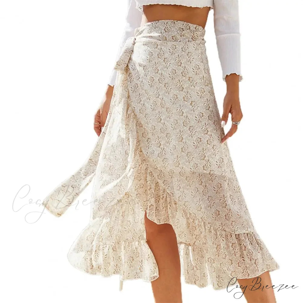 Sweet Breathable Flounce Hemline Slit Design Long Skirt Yellow / S skirt-250126