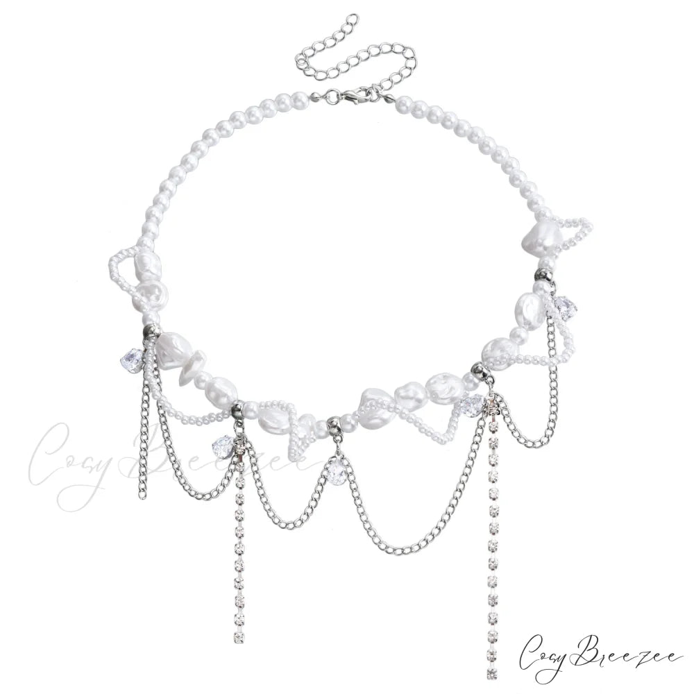 Sweet Cool Irregular Faux Pearl Necklace STEEL