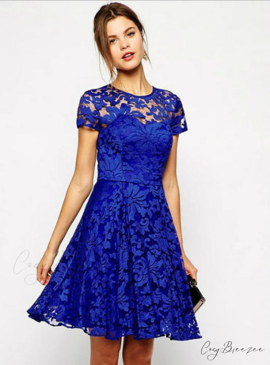 Sweet Lace Dress Sexy Party Princess Slim S / Blue