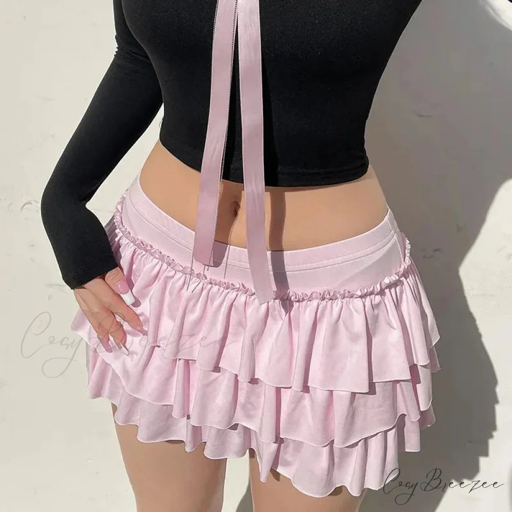Sweet Low-Waist Pink A-Line Skirt skirts-250223