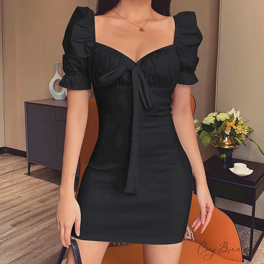 Sweet Moments Puff Charming Sleeve Mini Dress BLACK / S