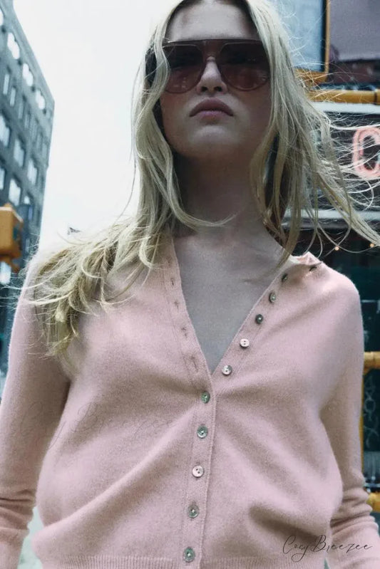 Sweet Pink Round Neck Short Cardigan cardigans-241228