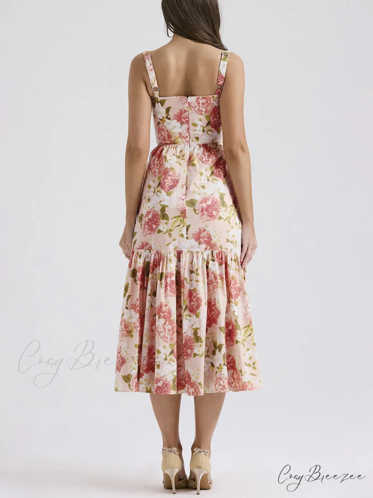 Sweet Spicy Style Charming Floral Backless Midi Dresses