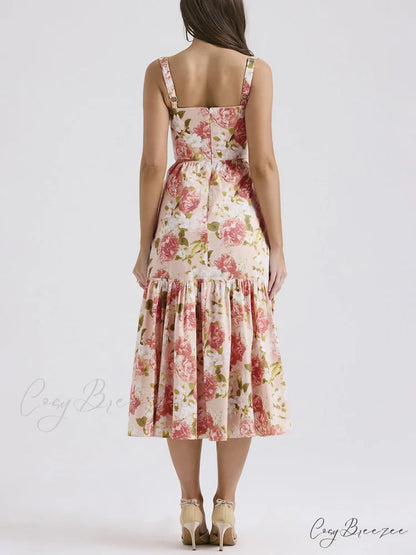 Sweet Spicy Style Charming Floral Backless Midi Dresses