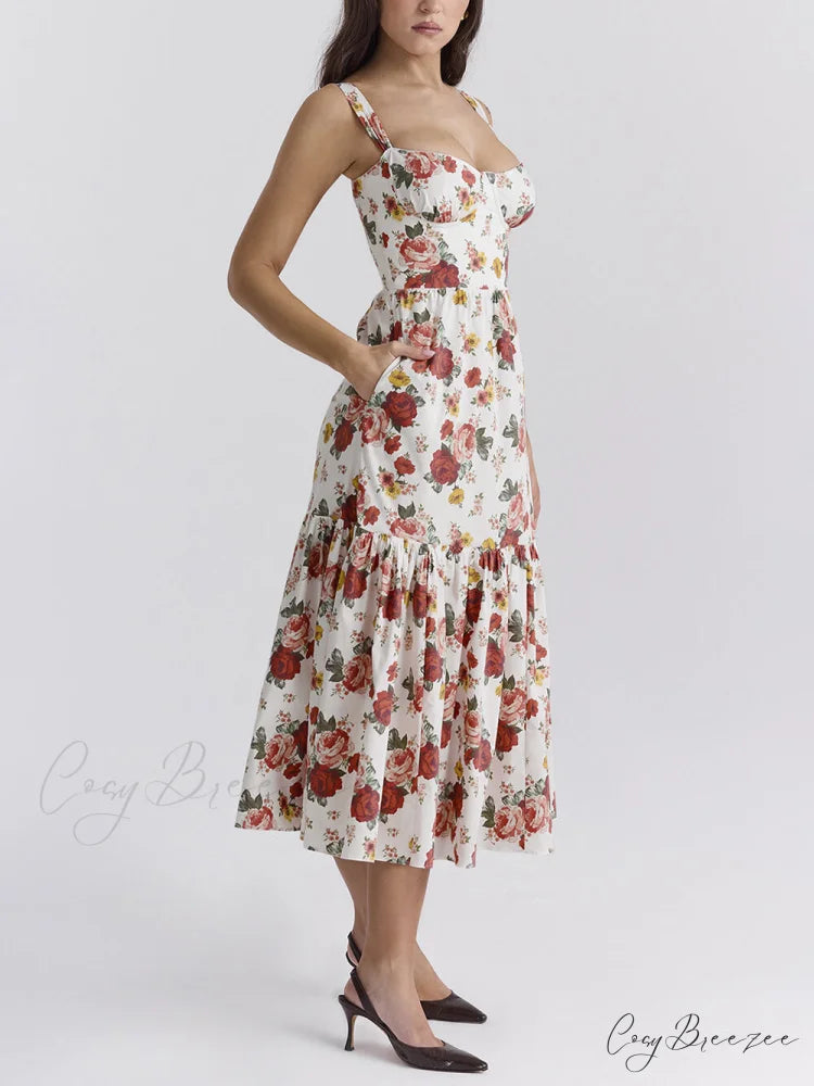 Sweet Spicy Style Charming Floral Backless Midi Dresses