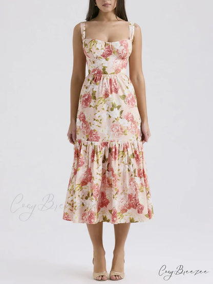 Sweet Spicy Style Charming Floral Backless Midi Dresses