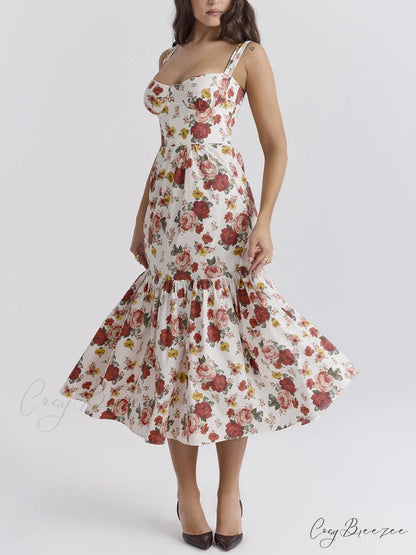 Sweet Spicy Style Charming Floral Backless Midi Dresses