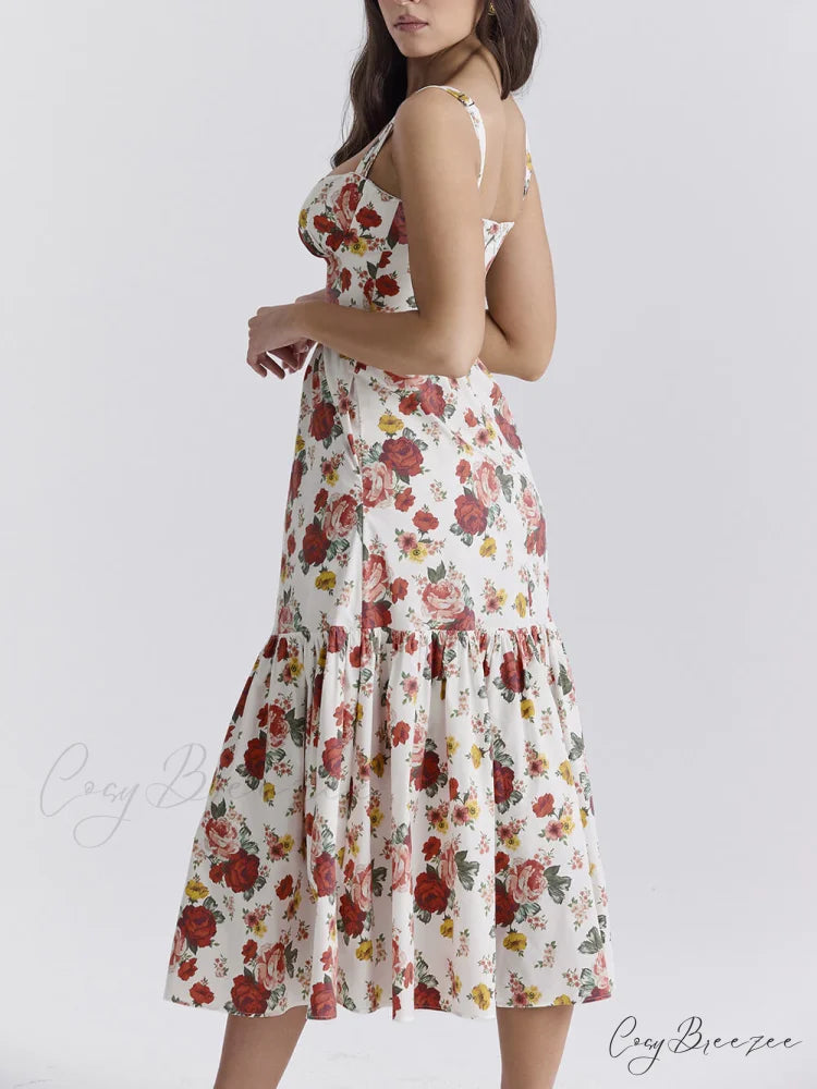 Sweet Spicy Style Charming Floral Backless Midi Dresses