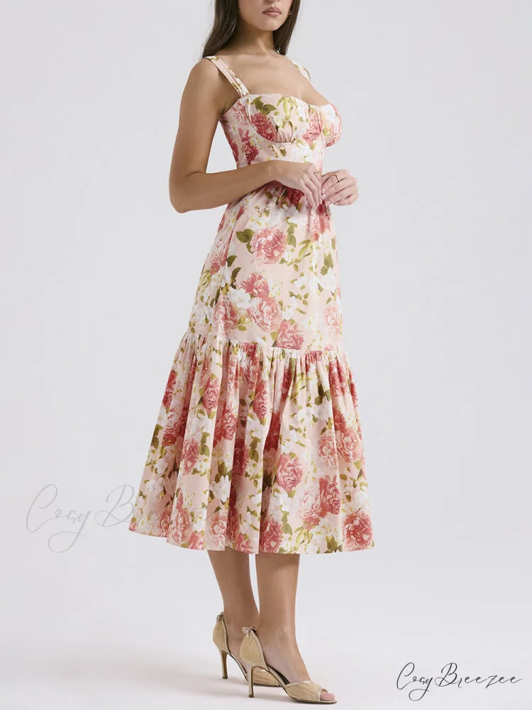 Sweet Spicy Style Charming Floral Backless Midi Dresses