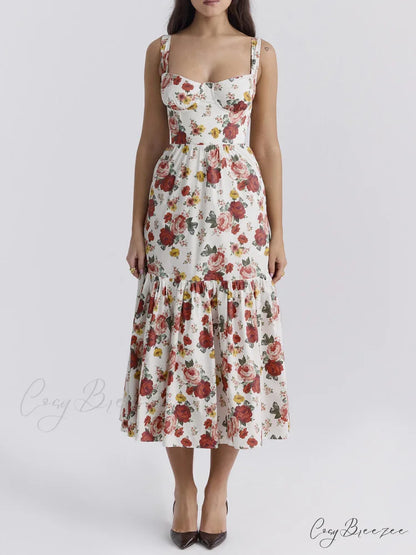 Sweet Spicy Style Charming Floral Backless Midi Dresses