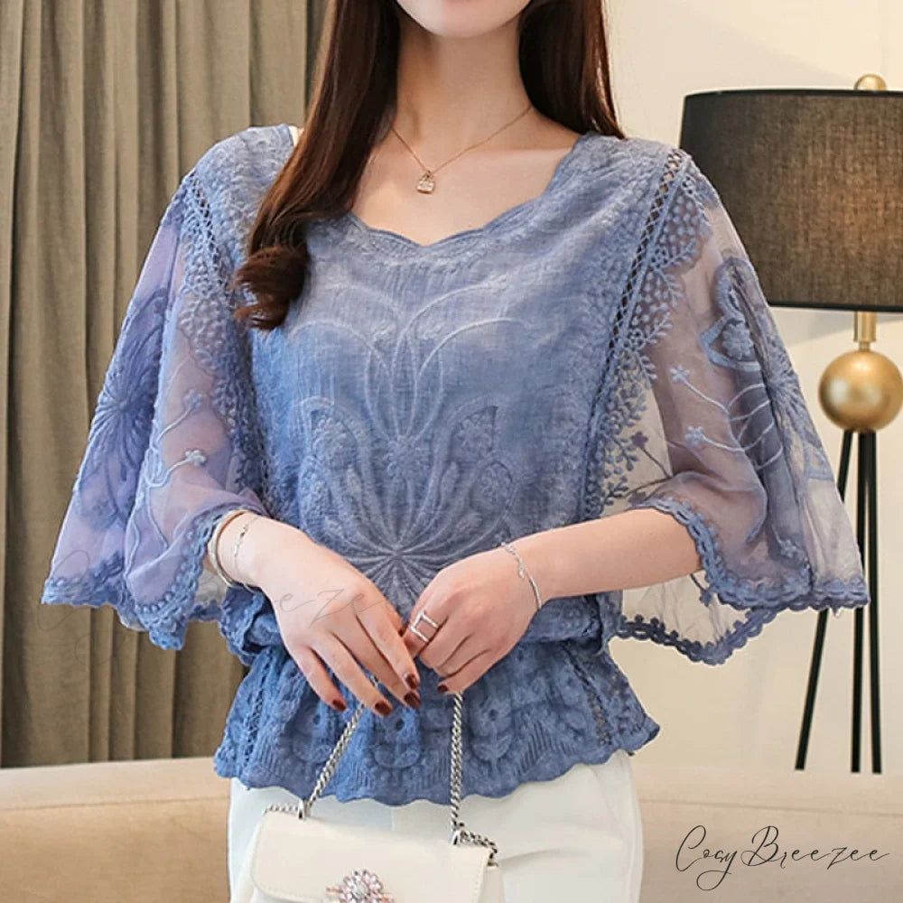 Sweet Spring Lace Fashion and Women’s Warm-Season Out Hollow 2024 White Blouse Top
