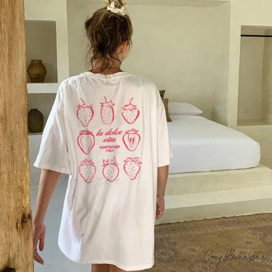 Sweet Strawberry Back Print Tee WHITE / S t-shirt-250223