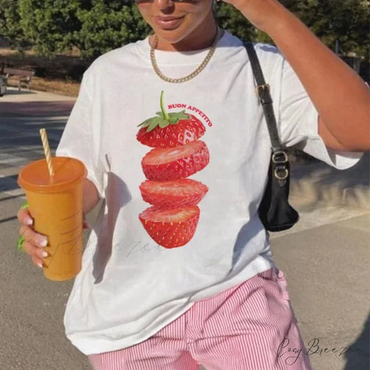 Sweet Strawberry Grunge Fruit Tee WHITE / S t-shirt-250223