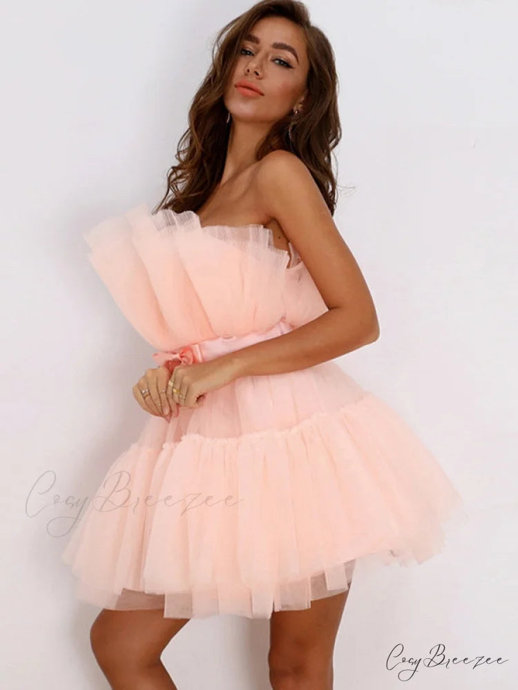 Sweet Women’s Mini Party Dress - Hot Pink S / Apricot