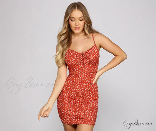 Sweetest Style Stylish Floral Mini Dress RED / XS