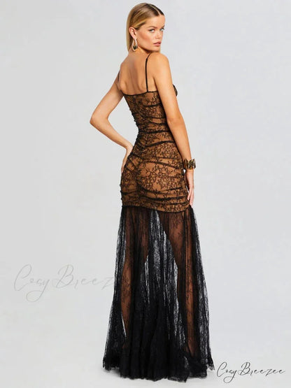 Sweetheart Neckline Lace Mermaid Party Dress Black / XS