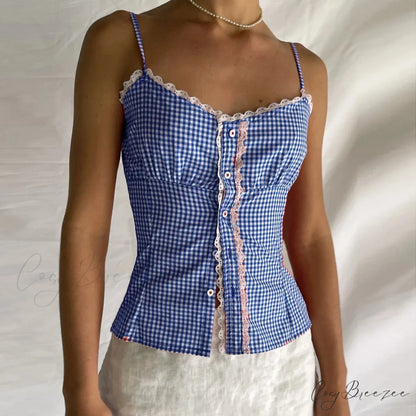 Sweetheart Plaid Button Crop Top croptop-250223