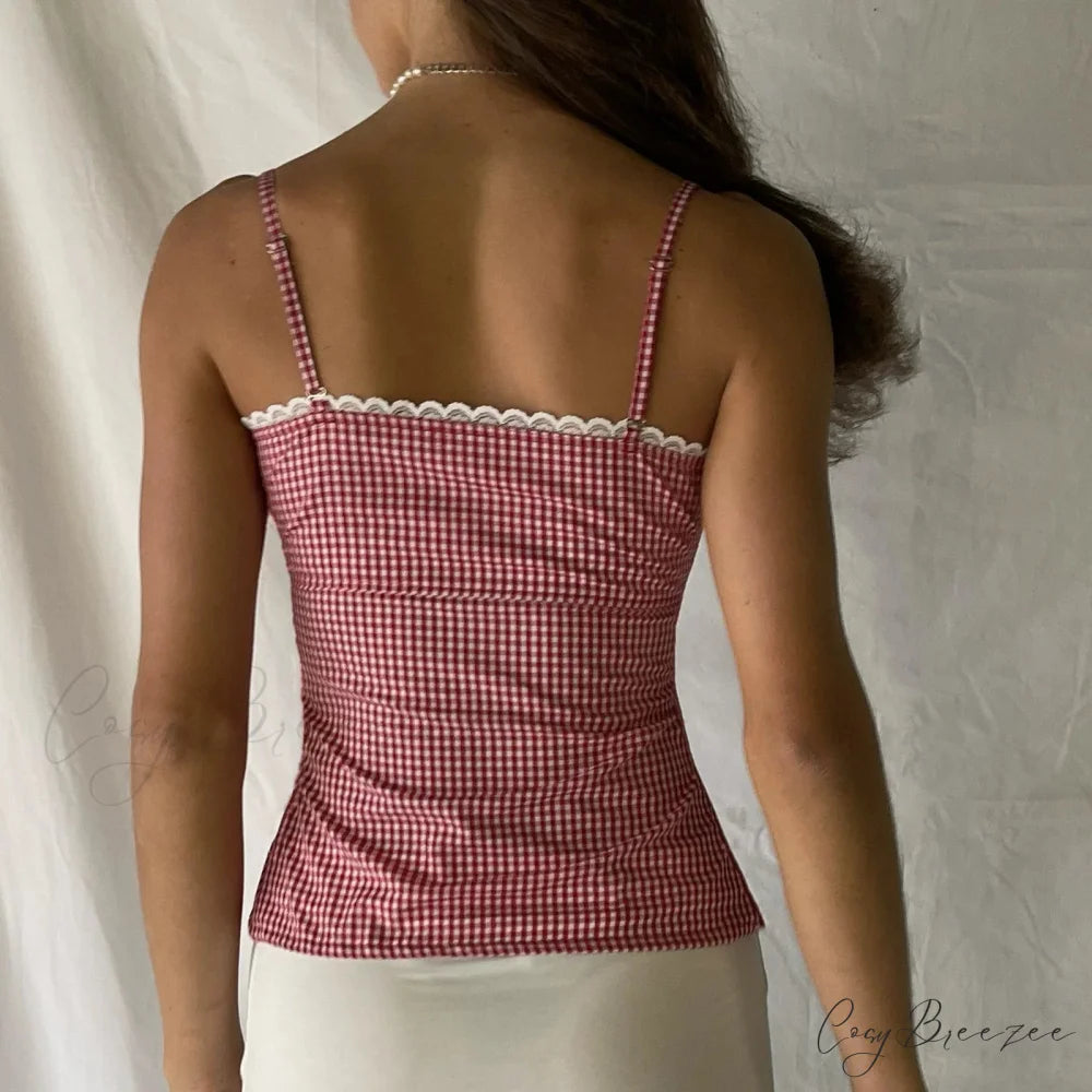 Sweetheart Plaid Button Crop Top croptop-250223