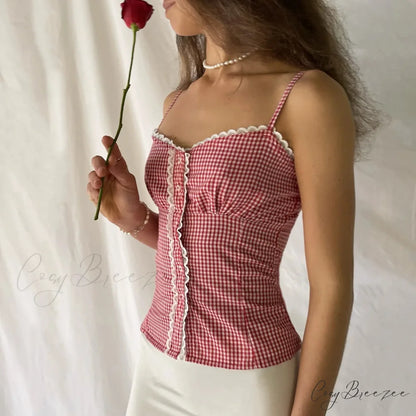 Sweetheart Plaid Button Crop Top croptop-250223